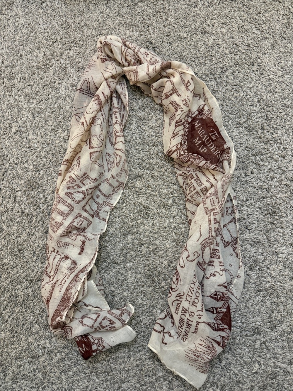 Cream and Brown Map-Print Lightweight Harry Potter Scarf